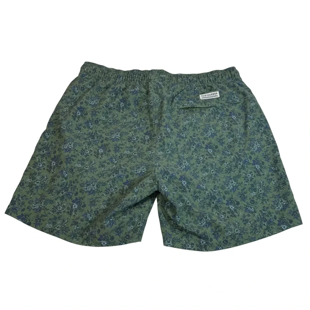 Fair Harbor‎ Mens Green Floral Swim Trunks XL Quick Dry Board Shorts 6in Inseam